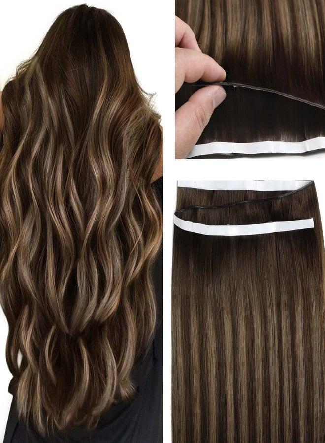 Lacer Tape in Weft Hair Extensions Remy Human Hair 18inch Genius Weft Tape in Hair Extensions Chestnut Brown Mixed Dark Brown with Dark Brown Roots Invisible Tape 50g - Image 1